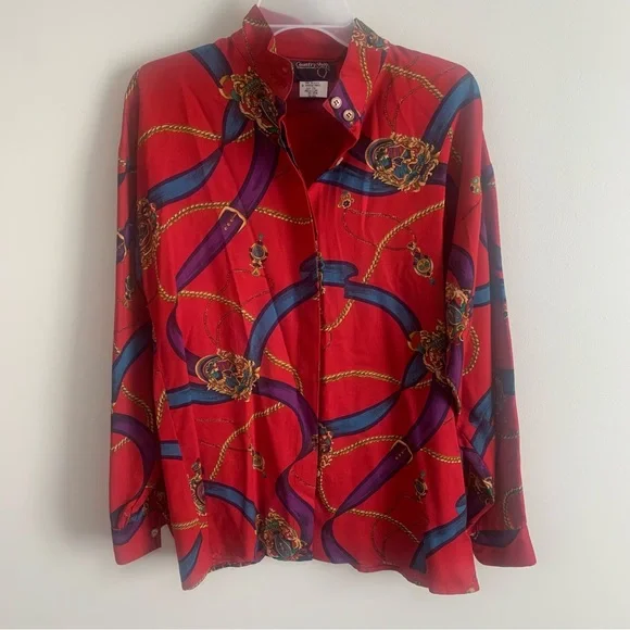Country Shop Vintage Rayon Wool Blend Equestrian Printed Button Down Shi… - Picture 8 of 9